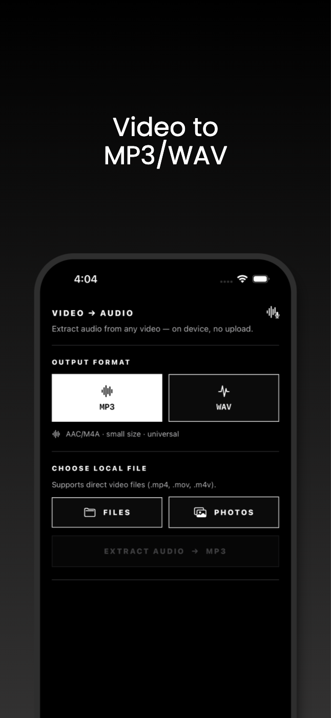 ConverterXCore — Video to MP3/WAV extraction